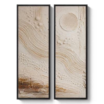 «Neutral Wave relief Abstract for Living Room», ensemble de 2 reproductions d'art murales encadrées sur toile 60 po x 20 po x 2 po, 60 po x 30 po x 2 po