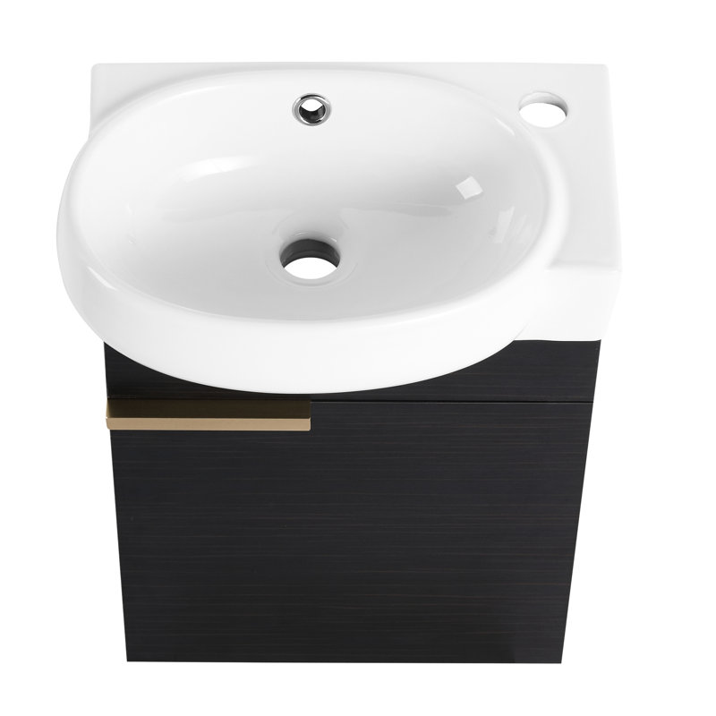 Meuble-lavabo mural 16 po - Châtaignier noir pour petits espaces de salle de bain - Design mural, Noir châtaignier