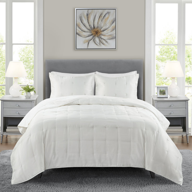 Ames 3 Piece Charmeuse Coverlet Set, Ivory, King/Cal King Coverlet + 2 King Shams