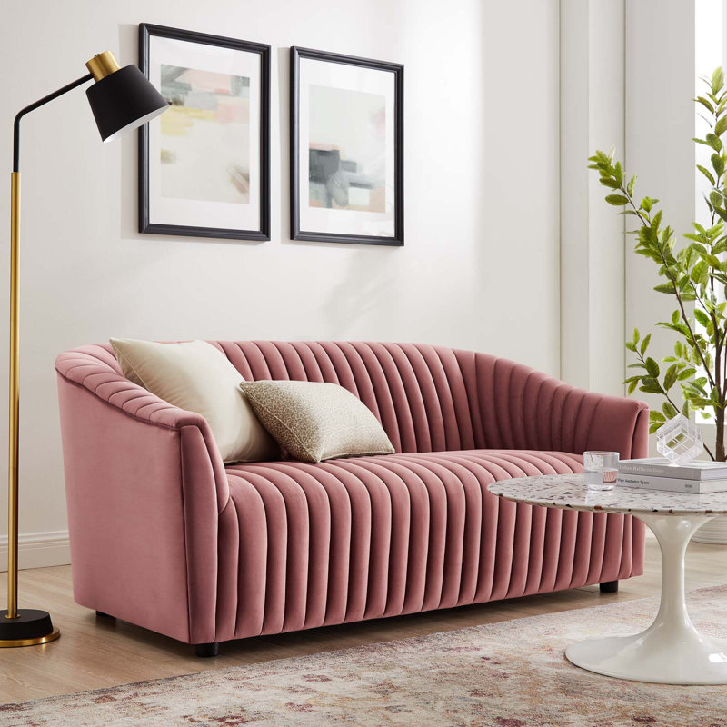 Announce Performance Velvet Channel Tufted Loveseat, Peach