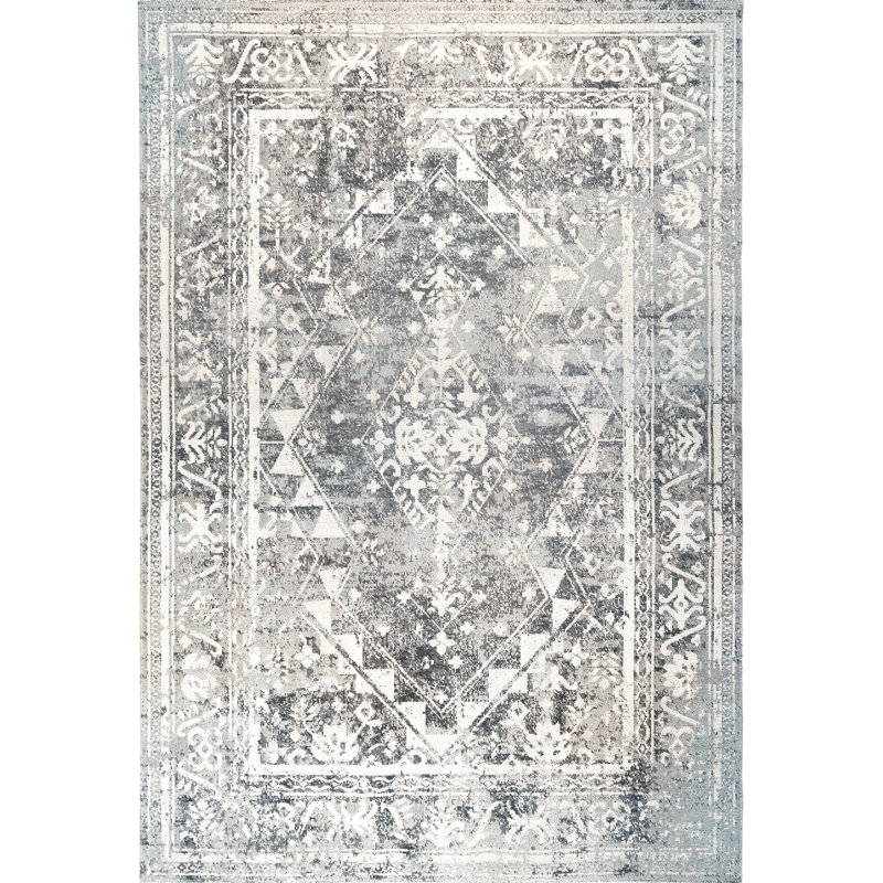 Tapis gris et bleu à motif de lierre vieilli pour l'intérieur et l'extérieur Sofia de Nicole Miller New York
