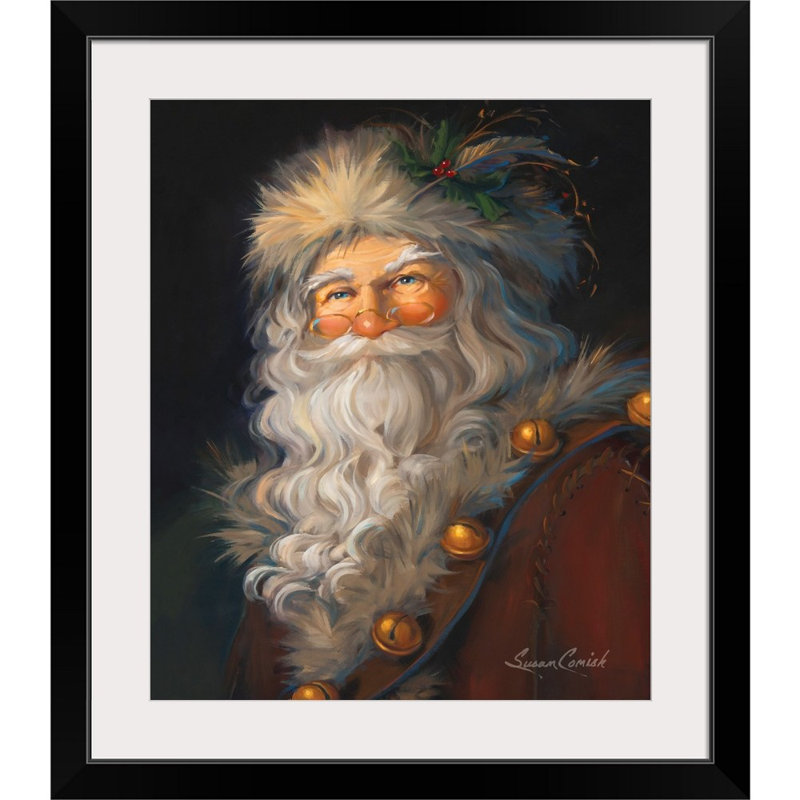 Père Noël, art mural par Susan Comish, H 36 po x l 29 po, Impression encadrée, Noir