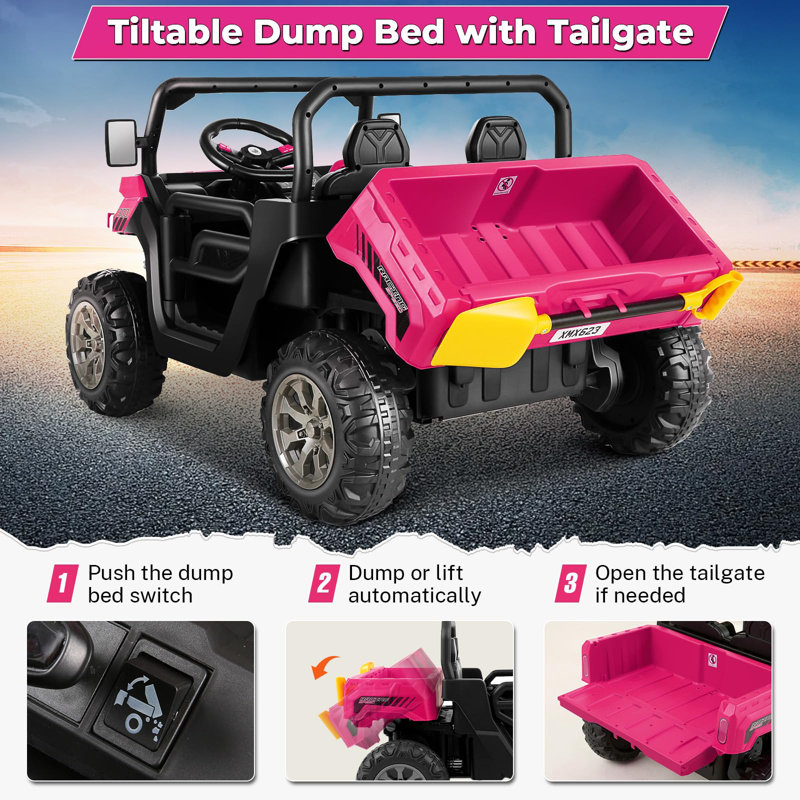 Pink 24V Kids Ride-On Truck with Remote Control and Electric Dump Bed