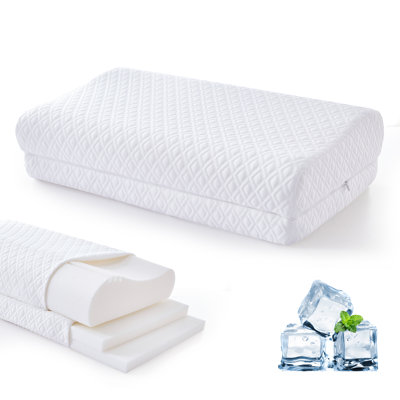 Contour Memory Foam Pillow for Neck Pain Relief – 3-Layer 5-Level Height Adjustable (Loft 1-6″), Cervical Ergonomic Cooling Tencel Cover High Loft Support for Side/Back/Stomach Sleepers, Queen
