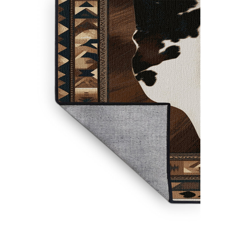 Washable Cowhide Pattern Southwestern Area Rug, Round 8'