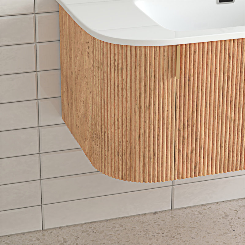 Meuble-lavabo mural flottant avec tiroirs latéraux, lavabo en céramique sans robinet