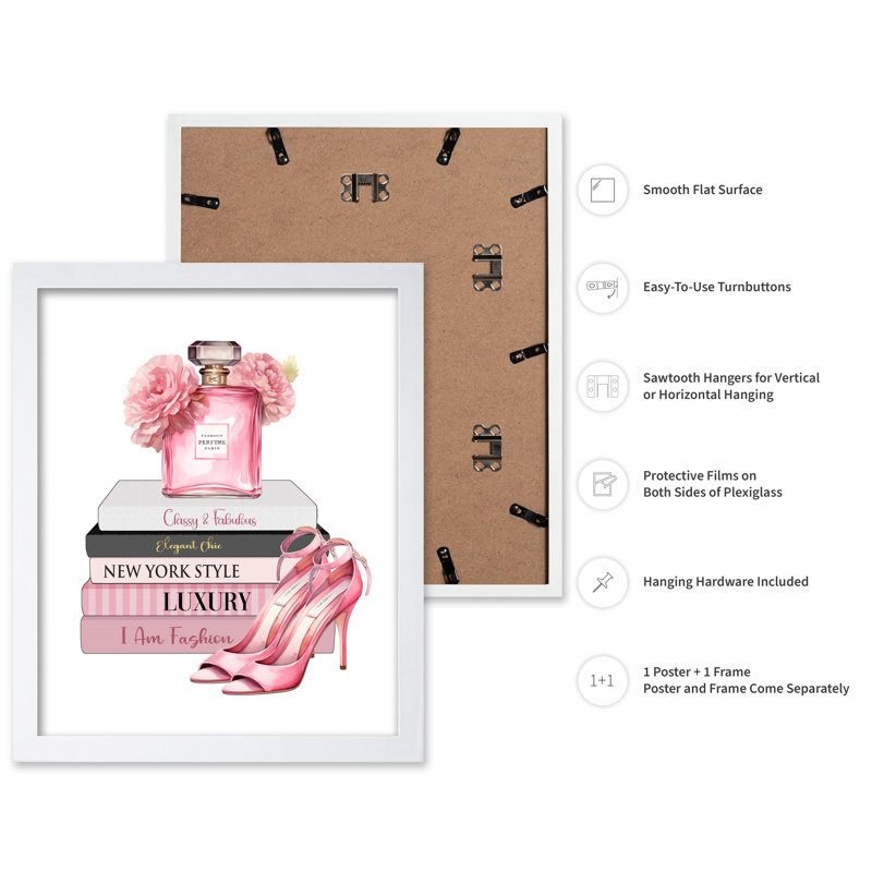 Pink Perfume and Heels, Poster, White Framed, 11"H x 14"W