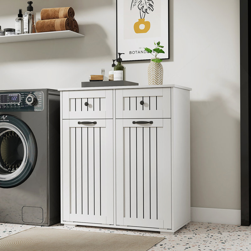 Laundry Cabinet With  2 Drawers And 2 Removable Laundry Basket