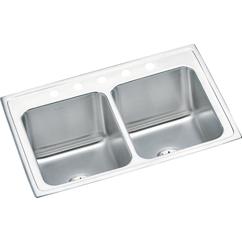 Évier de cuisine à double cuve avec ensemble de drain encastrable L 33 po x l 22 po Lustertone, 5 trous