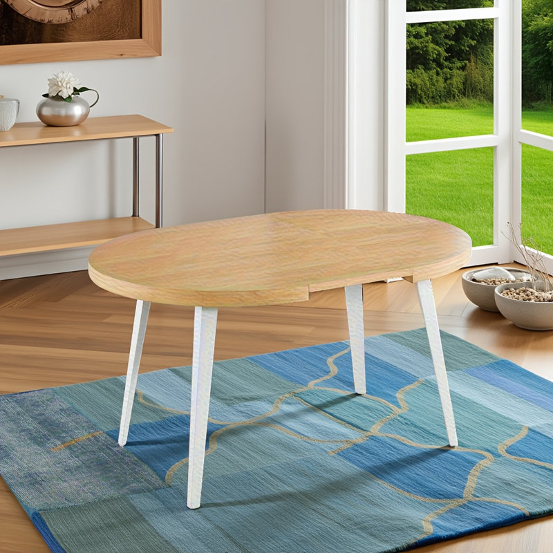 Table extensible multifonctionnelle - Pieds en MDF et table basse, Blanc, Bois de chêne