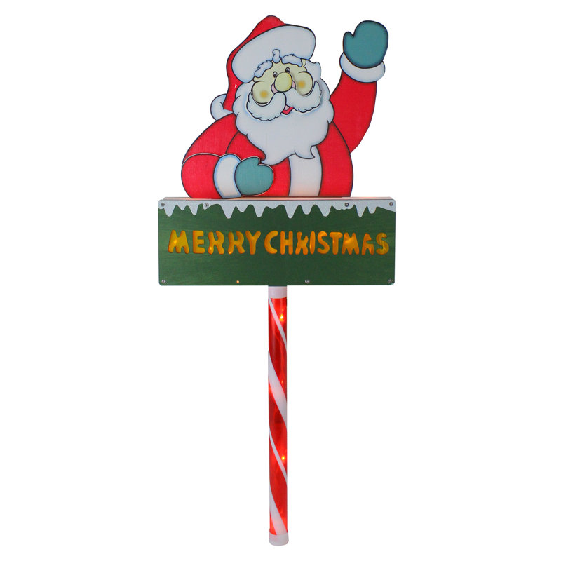 28" Lighted Santa Claus Merry Christmas Lawn Stake with Clear Lights