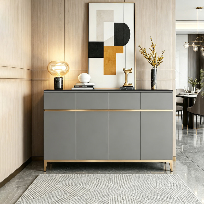 Buffet moderne de grande capacité, Gris / Noir, H 35,43 po x l 47,24 po x P 15,75 po