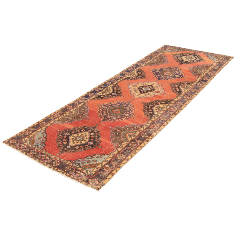 Tapis de couloir unique en laine noué à la main style années 1990 de 4 pi 6 po x 12 pi 8 po Monasia