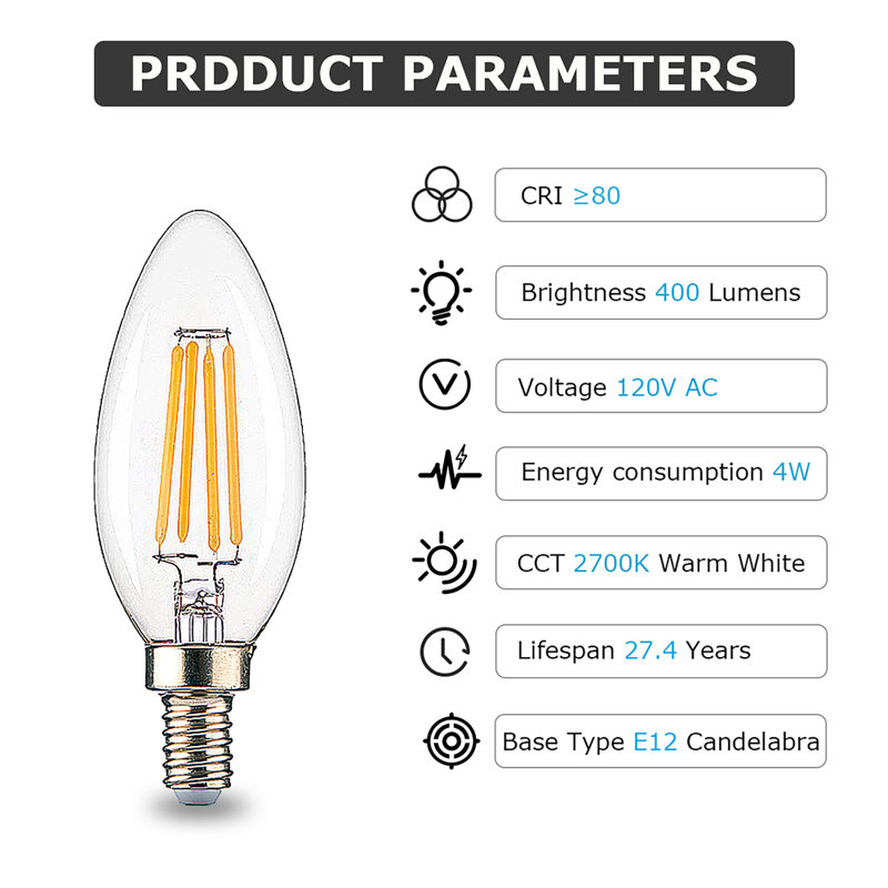 Clear Dimmable LED Candelabra Bulbs Set of 12
