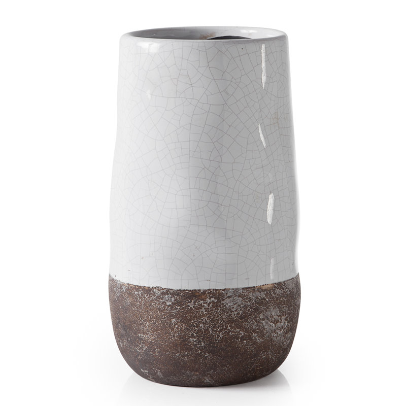 Vase de table Beltrami, H 9,5 po x l 4,5 po x P 4,5 po, Blanc / brun