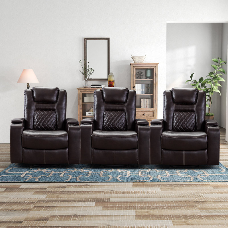 Luxueux fauteuils inclinables électriques de 36,22 po en simili cuir de qualité supérieure, chaises de cinéma maison avec porte-gobelet USB et porte-gobelets