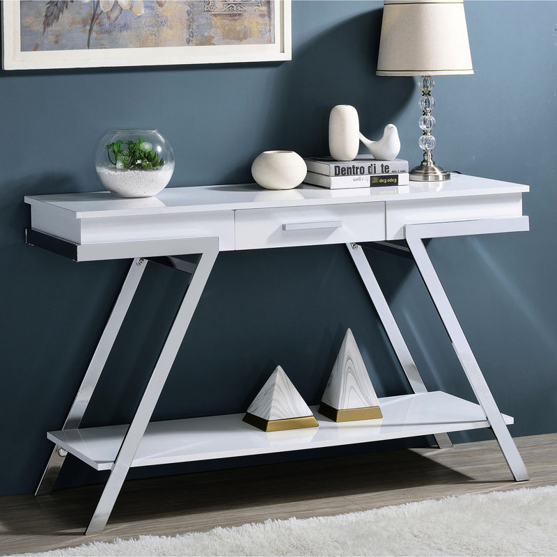 Table de salon contemporaine avec tablette et tiroir de rangement rectangulaire blanc
