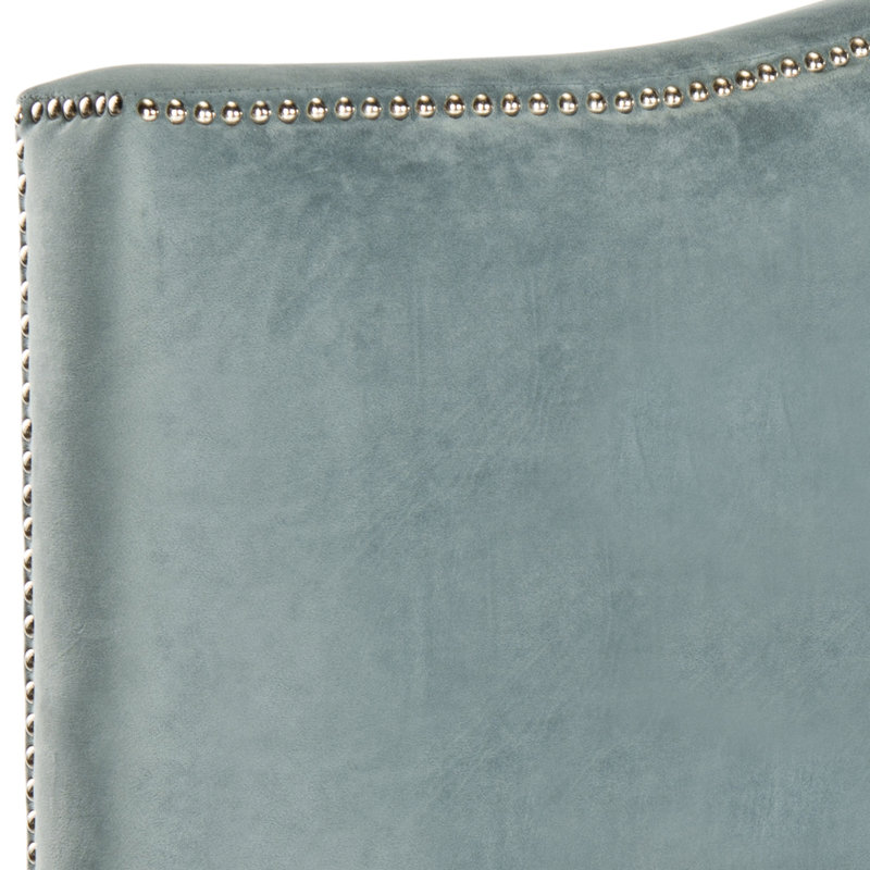 Laken Upholstered Headboard, King, Silver, Wedgewood Blue Velvet