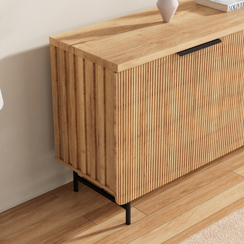 Mid Century & Scandinavian Fluted Door Kitchen Storage Sideboard Buffet Cabinet Console, 28.74" H x 68.11" W x 15.75" D