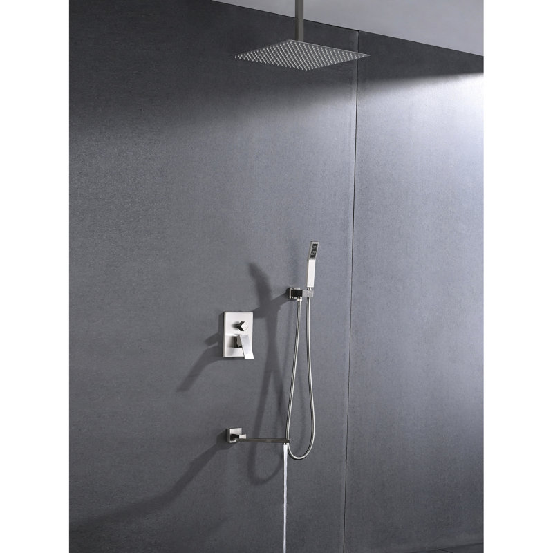 Brushed Nickel Shower System For Ceiling Mount, Stainless Steel With 16" Natural-Like Head And Detachable Handheld - Mounted, Natural Rainfall Experience Easy Nozzle