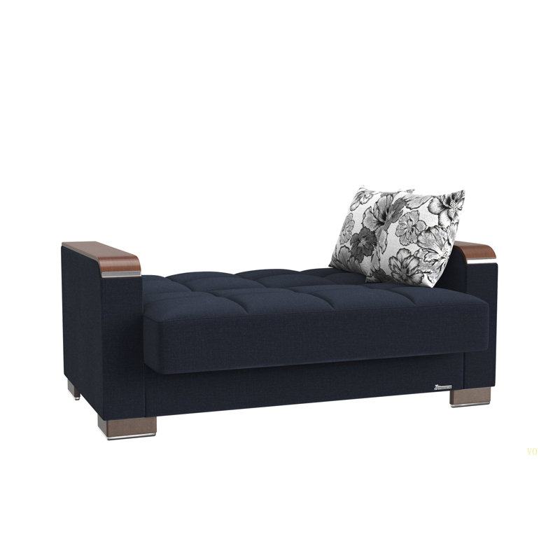 Collection Upholstered Convertible Wood Trimmed Loveseat With Storage, Bleu très foncé