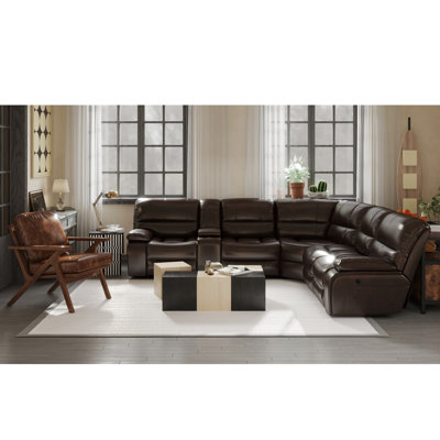 Culbreth 7-Piece Modern Fancy Faux Leather Power And Manual Reclining Sectional Living Room Set With Console