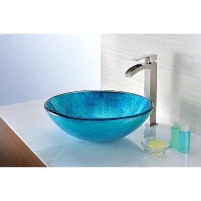 ANZZI Accent 16.5'' Blue Tempered Glass Circular Vessel Bathroom Sink ...