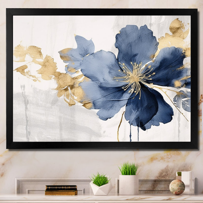 Hibiscus bleu et blanc, fleurs d'harmonie tropicale I - art mural floral, Cadre simple noir, H 34 po x l 44 po