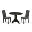 Ensemble de salle à manger 3 pièces comprenant une table ronde de cuisine avec pied central et 2 chaises rembourrées en lin foncé Gotham, 107 x 107 cm, noir-851026563-871247613-936697438