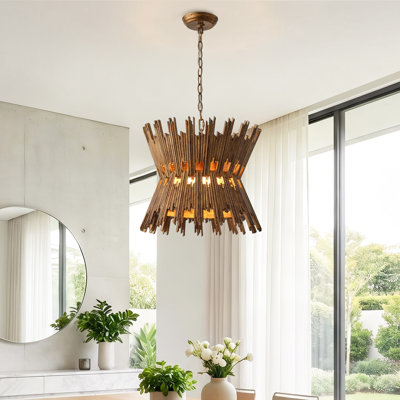 Lustre spectaculaire en bois à 4 lumières à intensité variable