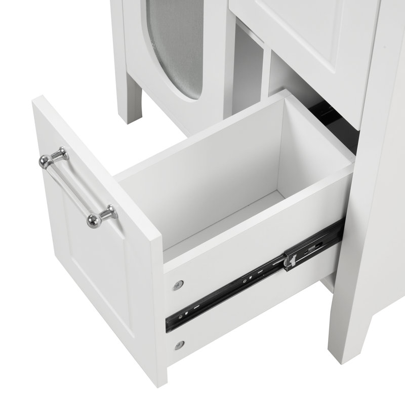 Meuble-lavabo moderne avec lavabo en céramique, deux tiroirs et tablette réglable, Blanc