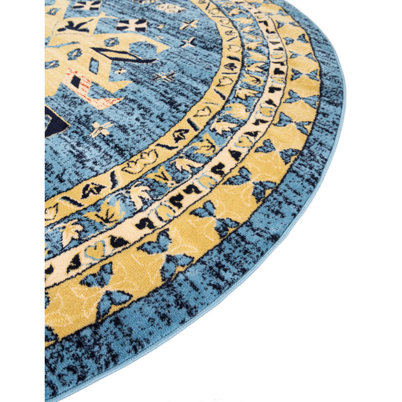 Tapis oriental bleu clair Eesi, Rond 8 pi