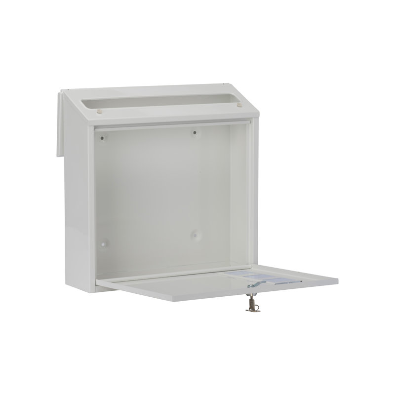 Aire Wall Mounted Galvanised Steel Lockable Weatherproof Post Box - 37x36x11cm, White