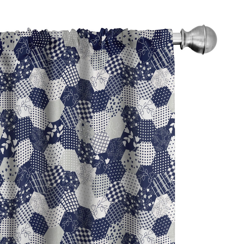 Navy and White Patchwork Rod Pocket Light Filtering Curtain Panels