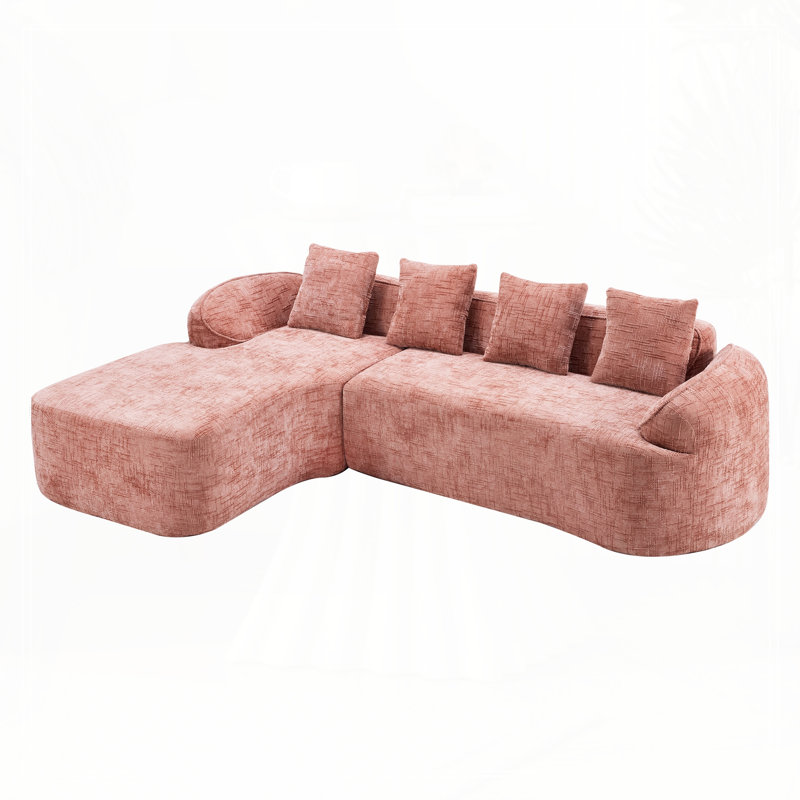 Canapé en chenille en L, Chenille rose
