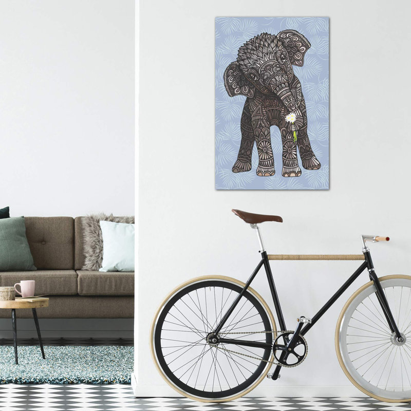 «Baby Elephant - Blue» par Angelika Parker - impression d'art graphique, H 18 po x l 12 po x 1,5 po, Toile tendue