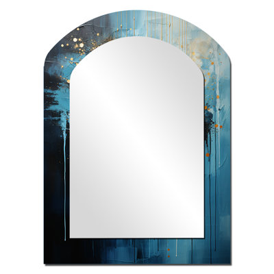 Lune bleue et dorée Cycle de Rêves II - miroir décoratif de forme unique lune, grand miroir mural bleu, impression sur métal