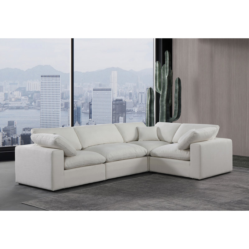 Canapé modulaire rembourré 4 pièces Hinrich, Tissu crème texturé en lin
