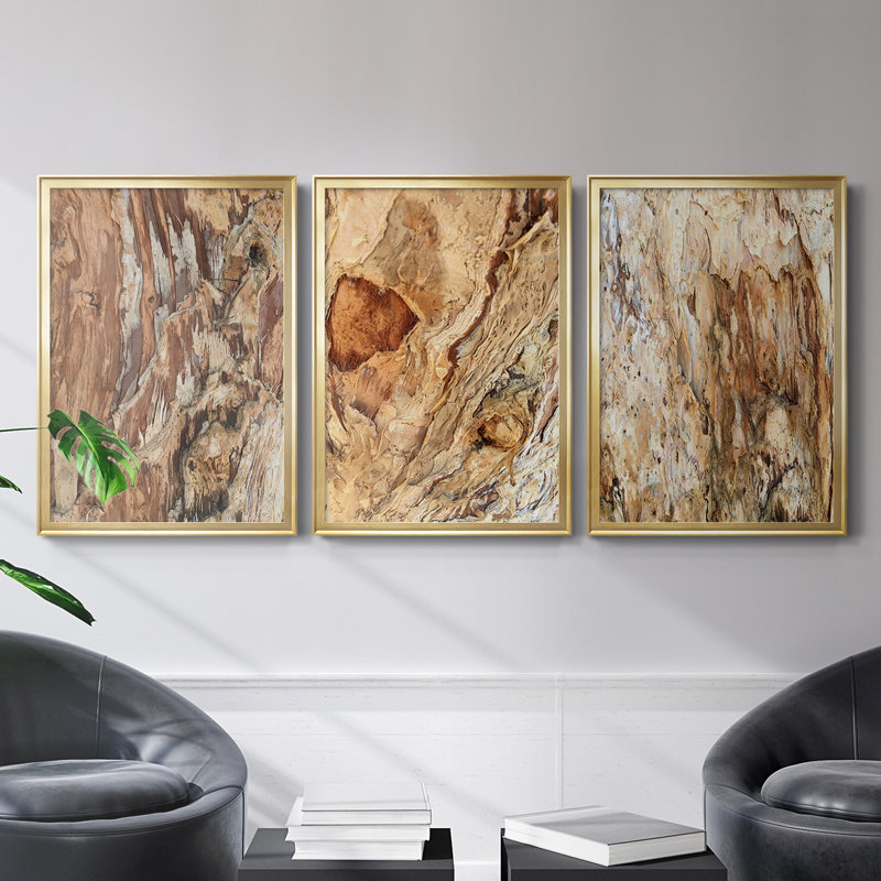 «Tree Texture Triptych I», toile encadrée de qualité supérieure - prête à être accrochée, H 42,5 po x l 61 po x P 2,5 po
