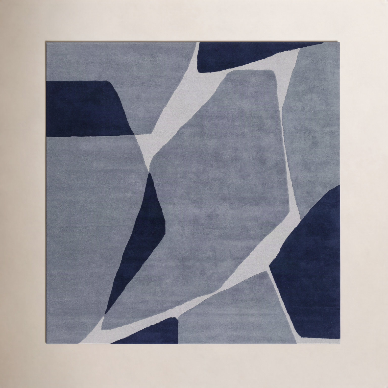 Light Blue Navy Hand-Tufted Abstract Wool Rug, Square 8'