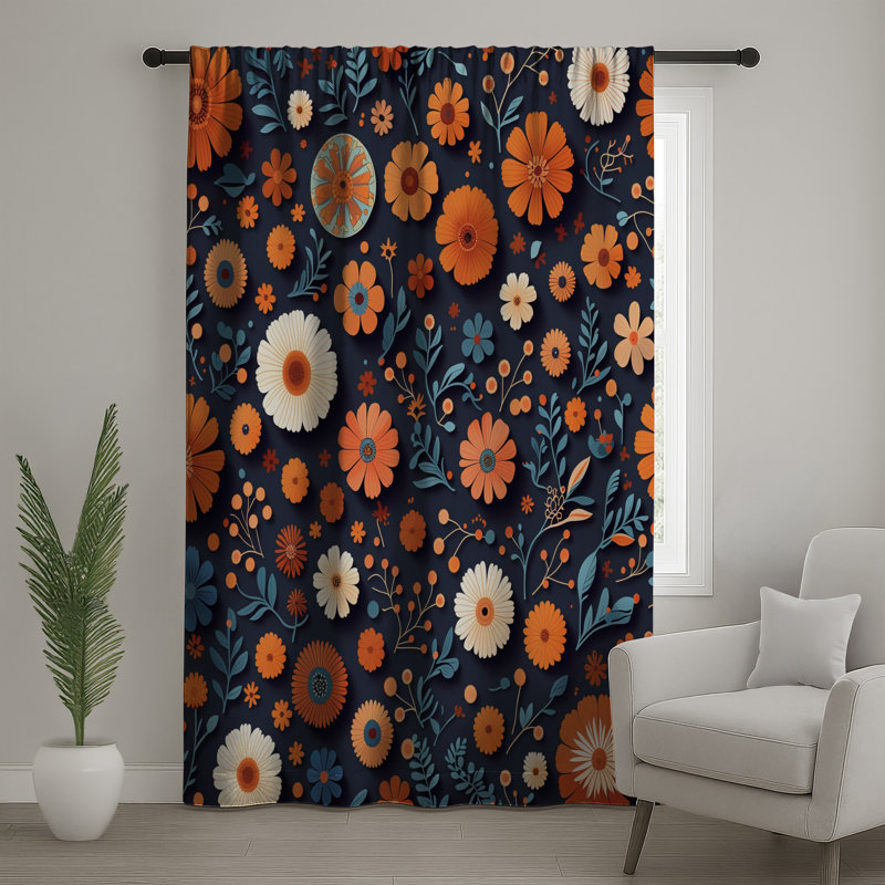 Rideaux à motif floral et voilages à motif floral - 1 panneau, Blockout, 50 po x 80 po - 1 panneau