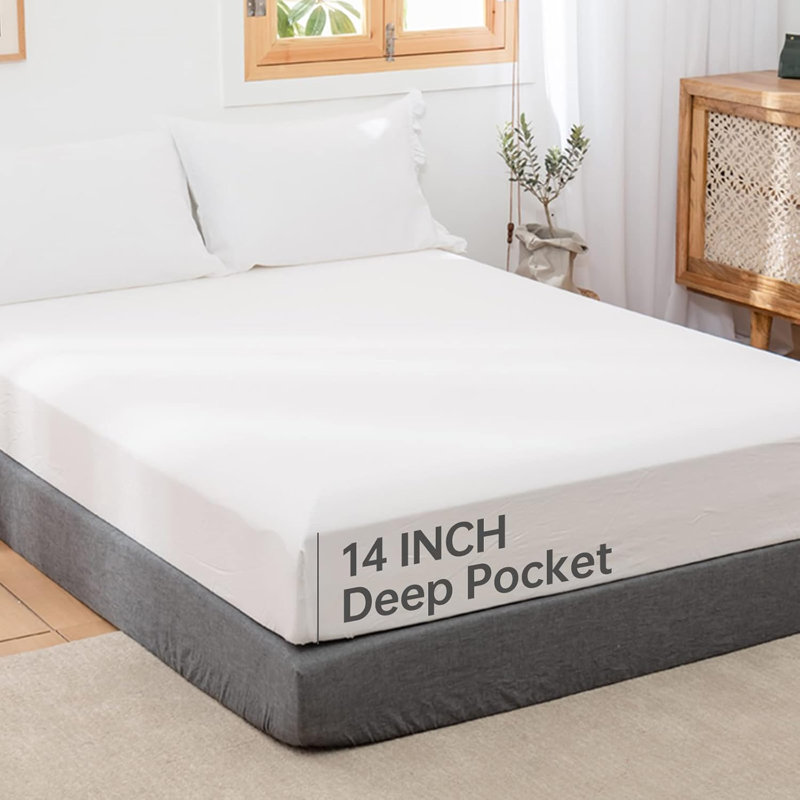 Linen Cotton Fitted Sheet, White , King Fitted Sheet