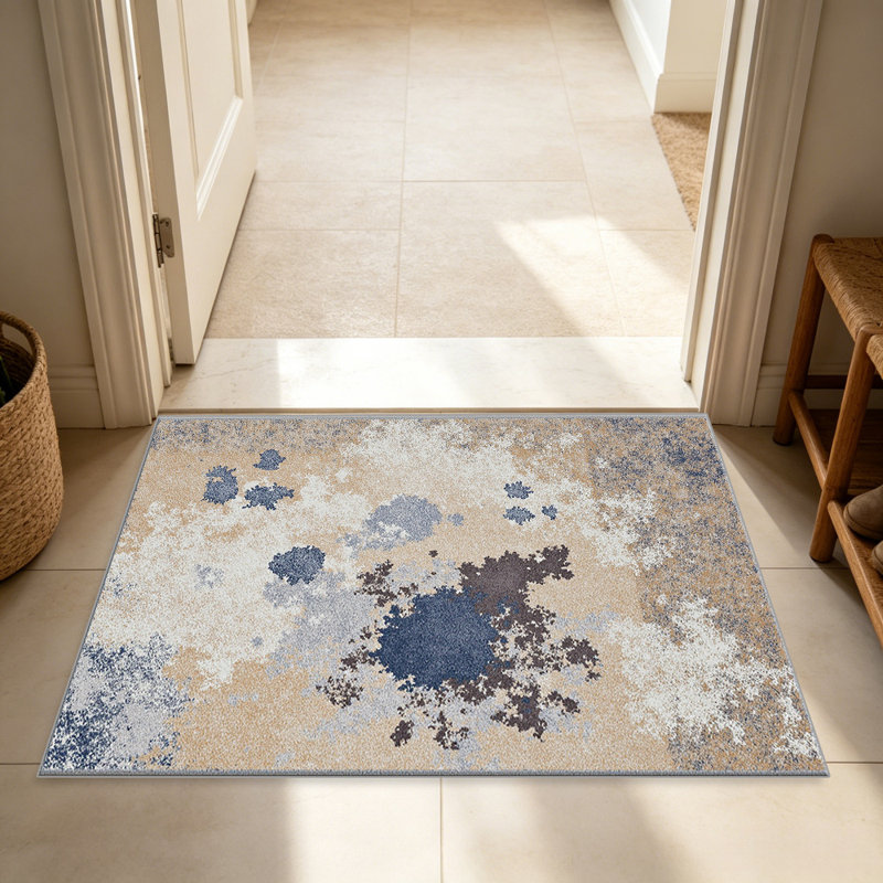 Abstract Ink Wash Blue carpet-easy to clean, machine-washable, soft and comfortable; suitable for door mats, kitchens, living rooms, bedrooms, corridors, and laundry areas. Easy to clean, durable carpet for home decoration.