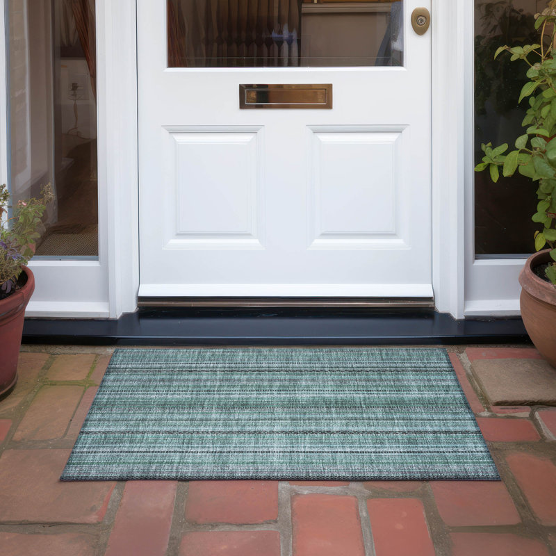 Tapis sarcelle intérieur / extérieur lavable à la machine Claudian ACN1654, Rectangle 1 pi 8 po x 2 pi 6 po