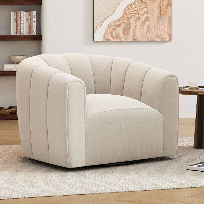 Maravilla Upholstered Swivel Barrel Chair, Cream Fabric