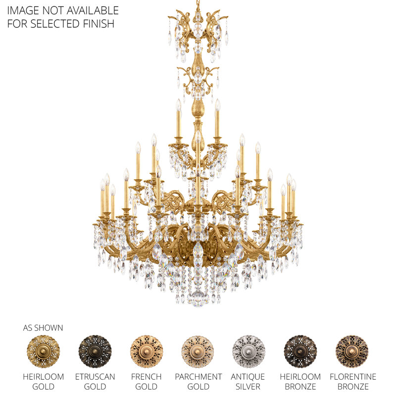 Milano 28 Light 50in x 68in Three-Tier Chandelier in Heirloom Bronze with Clear Heritage Handcut Crystals, Chinese (K9)