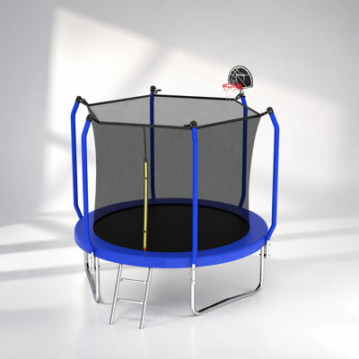 8FT Outdoor Trampoline with Basketball Hoop, Reinforced Safety Net and ASTM Approved Design for Kids and Adults
