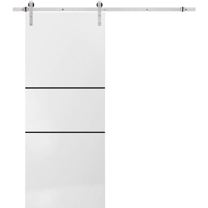 Porte de grange en bois massif massif, Satin blanc, 32 po x 84 po