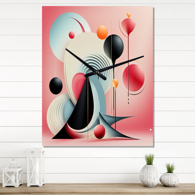 «Happy Flowers Of Rhythm» en rose et bleu - horloge murale moderne géométrique