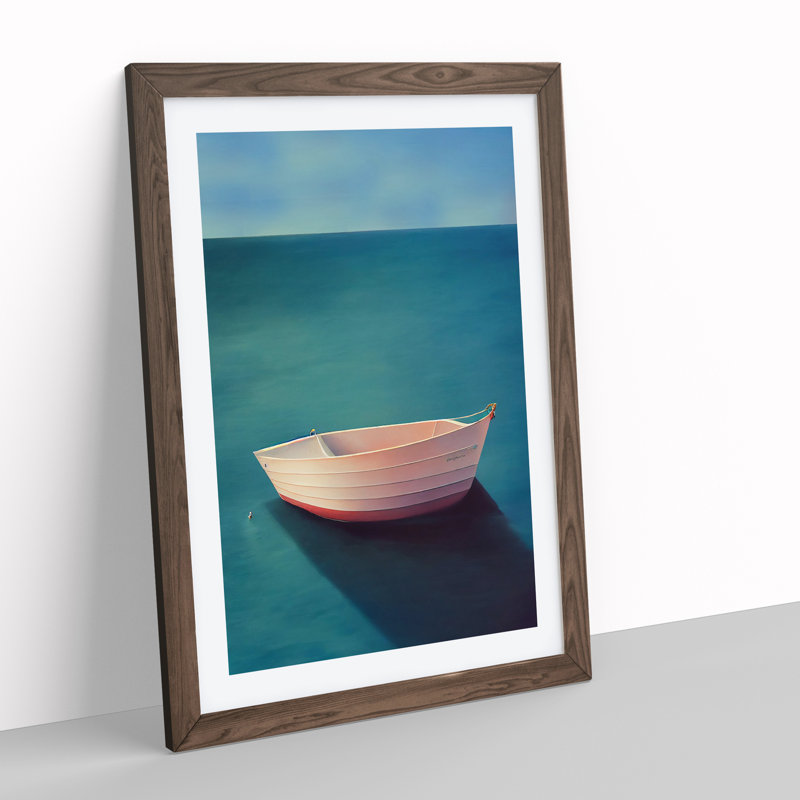 Boat on the Ocean Watercolour No.2 - Wall Art, 36cm H x 27cm W x 2cm D, Walnut Framed, White